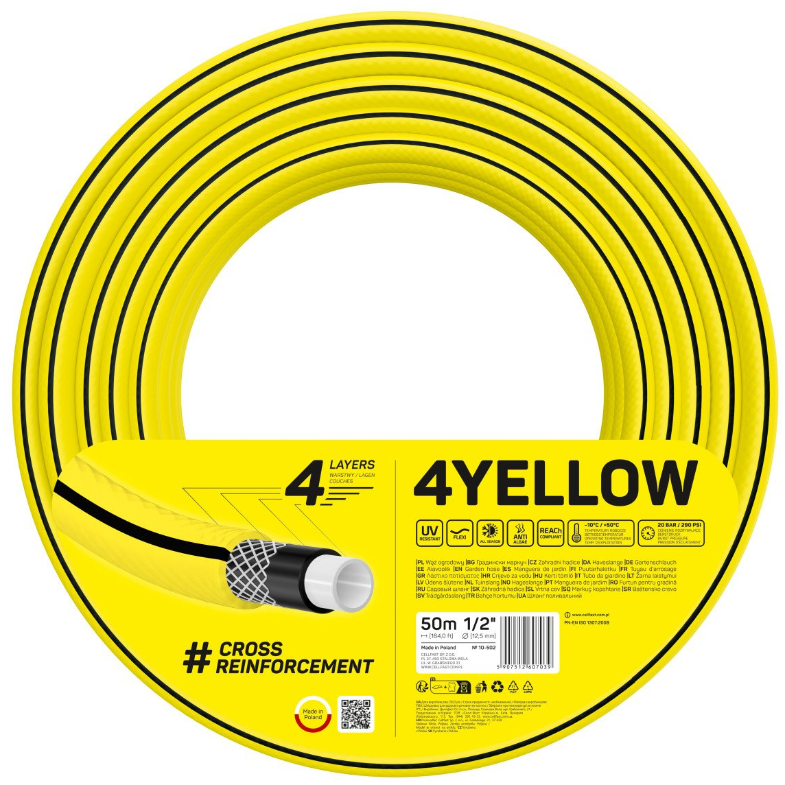 furtun pentru gradina cellfast 4yellow 1 2 , 50m, 4 straturi, protectie uv, antirasucire - imagine 4